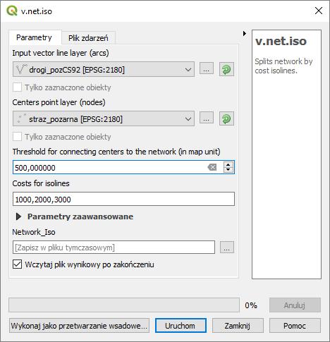 3.2. v.net.iso Algorytm v.net.iso wymaga podania jednego dodatkowego parametru Cost for isolines.