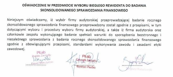 KAPITAŁOWEJ OŚWIADCZENIE ZARZĄDU EMITENTA W SPRAWIE