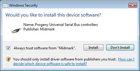 Ilustracja 4: Wybór rodzin urządzeń do zainstalowania Podczas instalacji Progeny Device Suite w systemie Windows Vista i Windows 7 może pojawić się okno dialogowe pokazane na Ilustracja 5.
