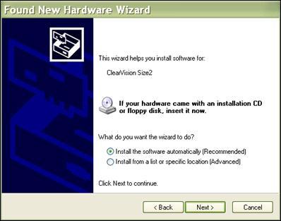 Jeśli Czujnik ClearVision jest używany z systemem Windows XP, na ekranie może pojawić się kreator instalacji urządzenia (Ilustracja 12).