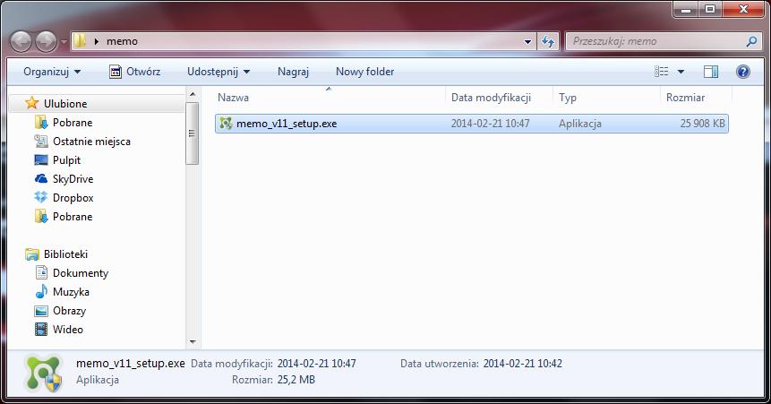 INSTALOWANIE APLIKACJI Aby zainstalować oprogramowanie należy uruchomić memo_vxx_setup.exe (rys.