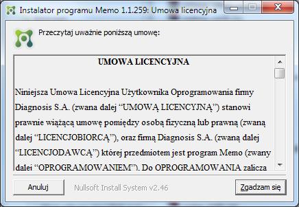 Pojawi się okno Instalator programu : Umowa licencyjna (rys.3).