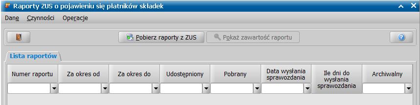Pbranie raprtu wymaga działająceg płączenia z Centralnym Systemem Infrmatycznym Zabezpieczenia Spłeczneg (CSIZS) Emp@tia. W razie braku płączenia, pjawi się stswny kmunikat błędzie.