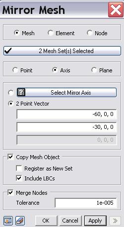 5. Tworzymy pełny model dyskretny przekroju kształtownika. Wybierając w Głównym Menu: Mesh Transform Mirror.