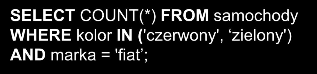 Indeks bitmapowy (cd) Nr_rej Kolor Marka PWG01425 WAW3456 POZ3756 KTW3756 PNR8956 czerwony czarny czarny zielony