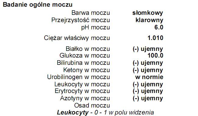 30 sierpnia 2016: Badanie moczu b/z (poza glikozurią; przy normoglikemii)