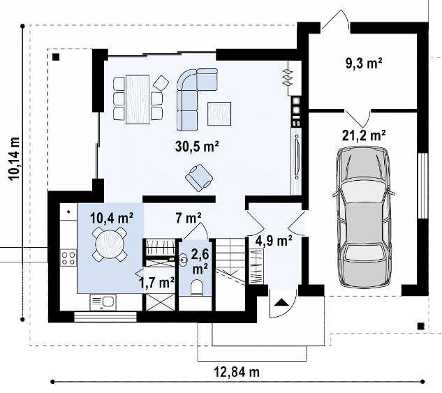 PARTER: 57,1/87,6 m 2 Salon+jadalnia Sień Hol+schody WC Spiżarka