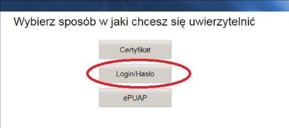 wybierając jako sposób logowania Login/Hasło (Login