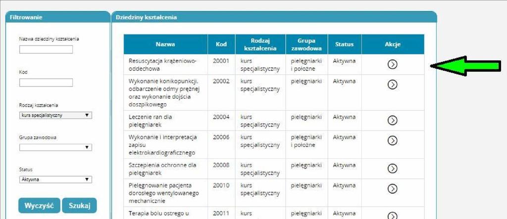 Zaznaczamy interesujący nas kurs na przykład Resuscytacja