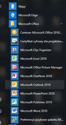 aplikacje, potem Microsoft Office