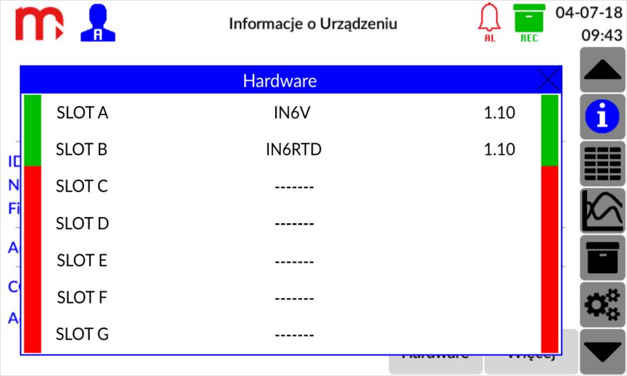 11 OKNA UŻYTKOWNIKA 11.1 Informacje o urządzeniu Informacje o urządzeniu dostępne są po wybraniu ikony z paska menu. W oknie wyświetlane są wszystkie podstawowe informacje dotyczące urządzenia.