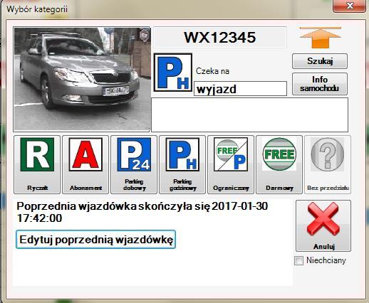 Jeżeli pojazd miał wystawiony bilet parkingowy w opcji Płatne przy wjeździe i