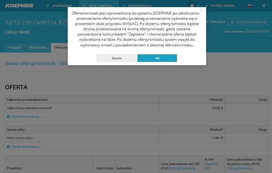 4 W przypadku, gdy termin składania ofert jest w dalszym ciągu otwarty możesz wycofać ofertę z zamówienia usunąć ją. Nie można w tym samym czasie składać wielu ofert w jednym postępowaniu.