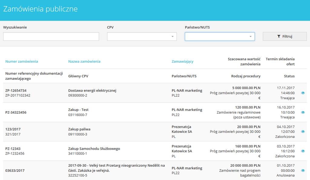 3 Nawet bez logowania się do systemu możliwe jest przeglądanie informacji o zamówieniach publikowanych na portalu JOSEPHINE. Klikając na wybrane zamówienie uzyskasz więcej informacji. 3 4 0.