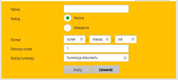 Ustawienie numeracji Jeśli chcesz zmienid numerację dokumentów przychodowych przejdź do zakładki Ustawienia numeracji dokumentów. Aby dodad nową numerację należy nacisnąd dodaj numerację.