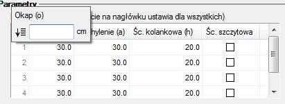 wartość. Edycja dachu Wprowadzony dach można dowolnie edytować zmieniając parametry kolejnych połaci.