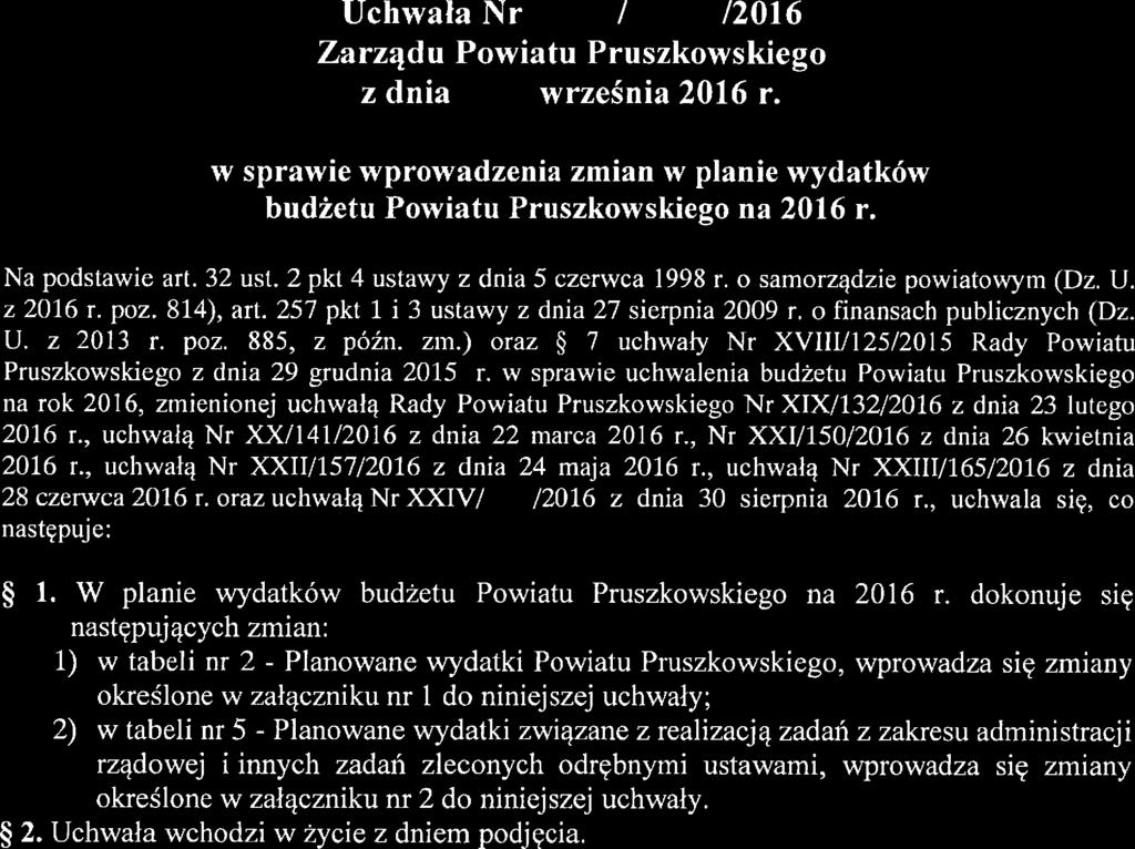 IJchwała Nr 42Ź /29Ć%' /2016 Zarządu Powiatu Pruszkowskiego z dnia ć)u