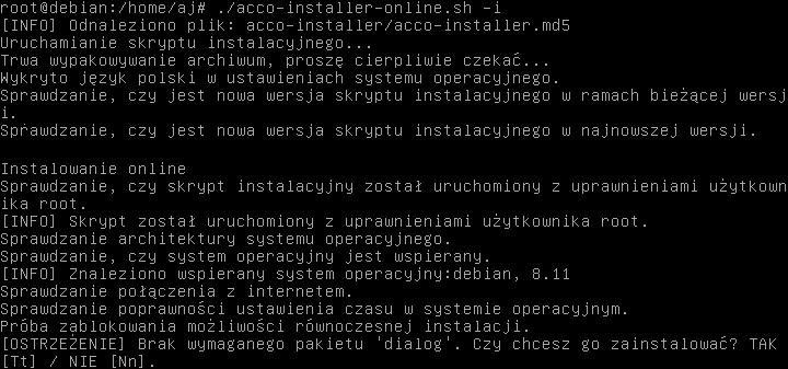 22 ACCO NET SATEL 6. Pakiet dialog jest konieczny do instalacji ACCO NET. Wpisz T lub t, żeby go zainstalować. 7. Przy pomocy klawiszy strzałek wybierz język instalacji.