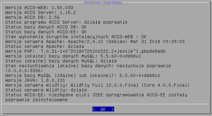 32 ACCO NET SATEL 29. Zostaną wyświetlone informacje dotyczące statusu ACCO Server oraz numery wersji tego programu i aplikacji ACCO-WEB.