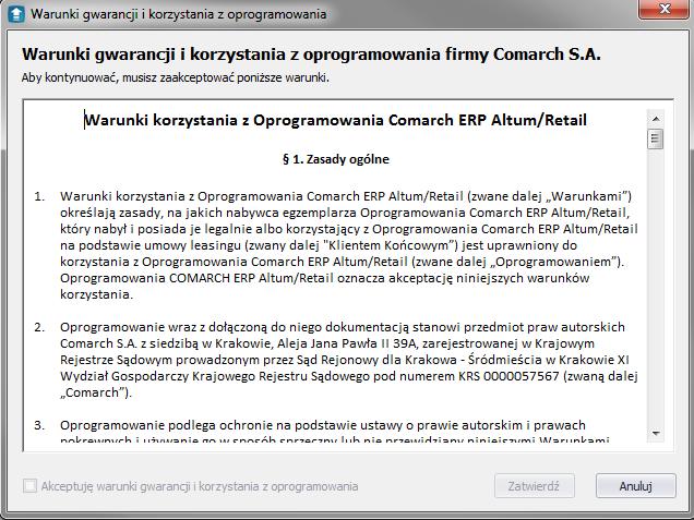 Rys. 60 Umowa licencyjna W przypadku aktualizacji systemu jest wykonywana konwersja baz danych.