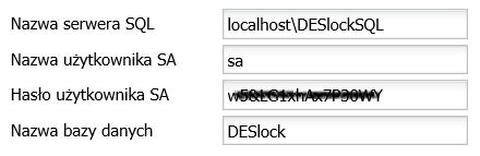 f. Na tym etapie nastąpi utworzenie bazy danych dla Deslock+ Enterprise Server.