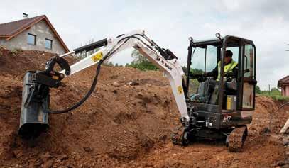 Rozsuwane gąsienice i dwie prędkości jazdy to wyposażenie standardowe flagowego modelu minikoparki Bobcat.