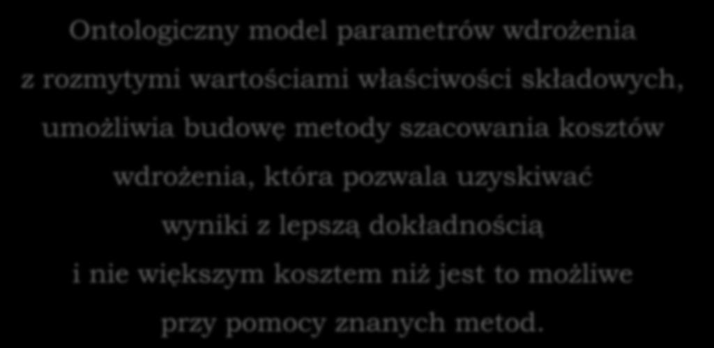 Teza Ontologiczny model parametrów wdrożenia z rozmytymi wartościami właściwości składowych, umożliwia budowę metody szacowania kosztów