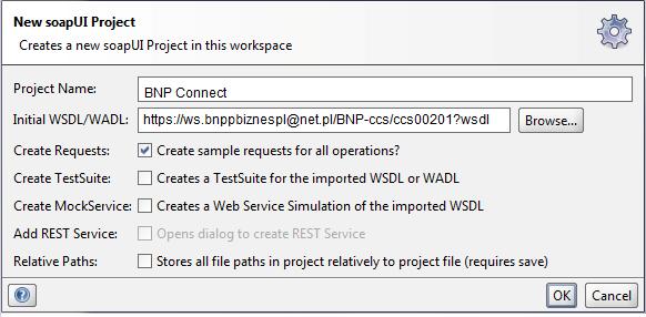 -> New soapui Project) lub poprzez skrót