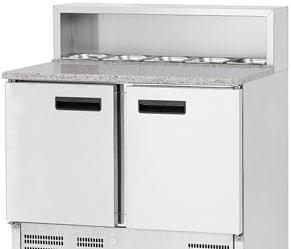 STÓŁ CHŁODNICZY DO PIZZY - obudowa i komora wykonane ze stali nierdzewnej - blat wykonany z granitu - nośność półek do 60 kg - automatyczne odszranianie - elektroniczny sterownik z wyświetlaczem