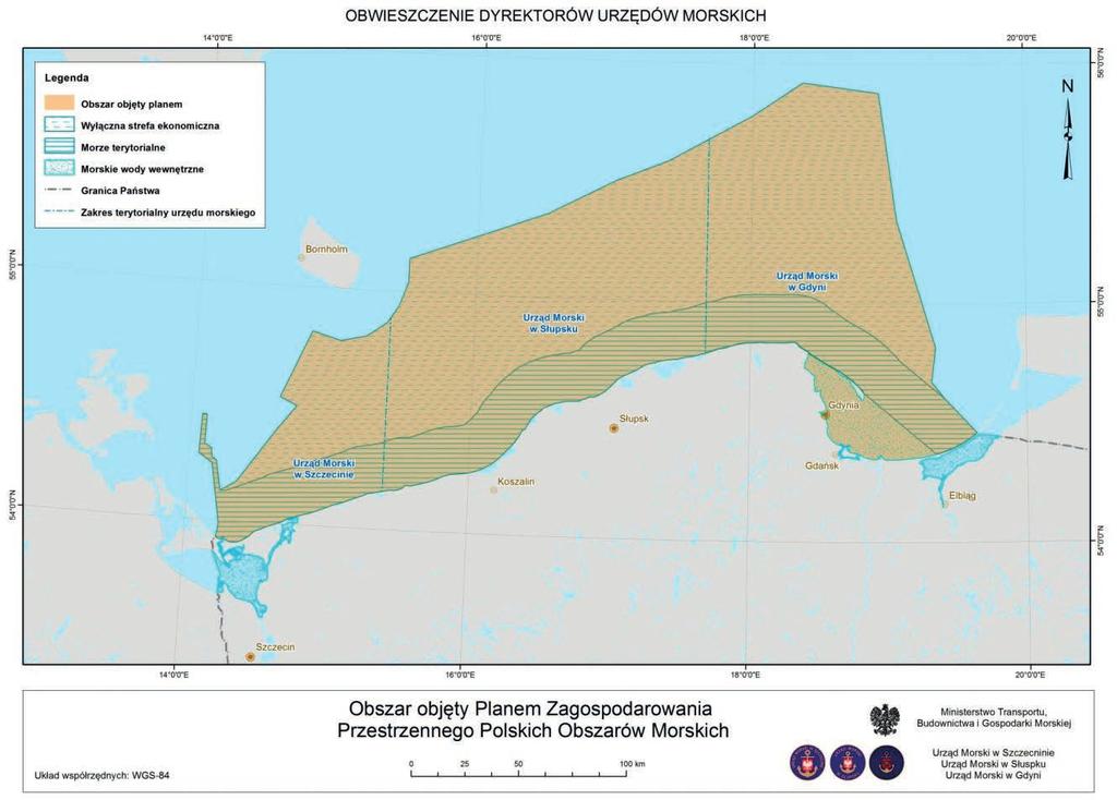 Rys. 2 Mapa polskich obszarów morskich objętych planem zagospodarowania przestrzennego w I etapie stytucje naukowo-badawcze.