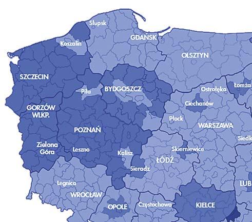 Średnia twardość węglanowa wody w województwach oraz wybranych miastach* OZNACZENIA TWARDOŚCI WODY: powyżej 21 o dh 15-21 o dh 8-14 o dh