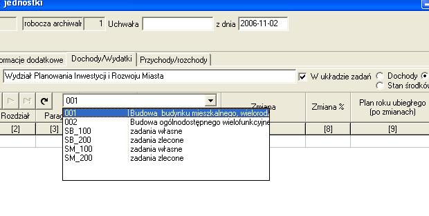 paragrafie (zadania własne bieżące symbol SB_100, zadania zlecone bieżące symbol SB_200) Każdy wpis klasyfikacji budżetowej potwierdzamy klawiszem ENTER, przejście do kolejnego