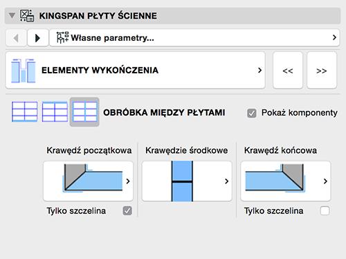 OBRÓBKA MIĘDZY PŁYTAMI Pokaż komponenty włącza wyświetlanie obróbek blacharskich.