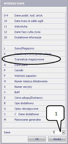 Strona 2 W oknie Dane (1) należy wpisad T co w tym oknie dialogowym, będzie oznaczad wygenerowanie transakcji magazynowych. Wybór należy potwierdzid przyciskiem ENTER.