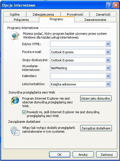 Wybierz Powiedz mi, jeśli Internet Explorer nie jest domyślną przeglądarką sieci Web, a następnie kliknij przycisk OK.