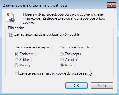 First-party Cookies są akceptowane. Pliki cookie innych firm ustawione na Monitoruj.