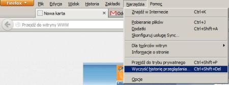 Narzędzia, a tam Wyczyść historię przeglądania.