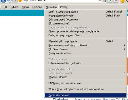 Microsoft Internet Explorer W najnowszych wersjach przeglądarki Microsoft Internet Explorer domyślnie schowany jest pasek menu.