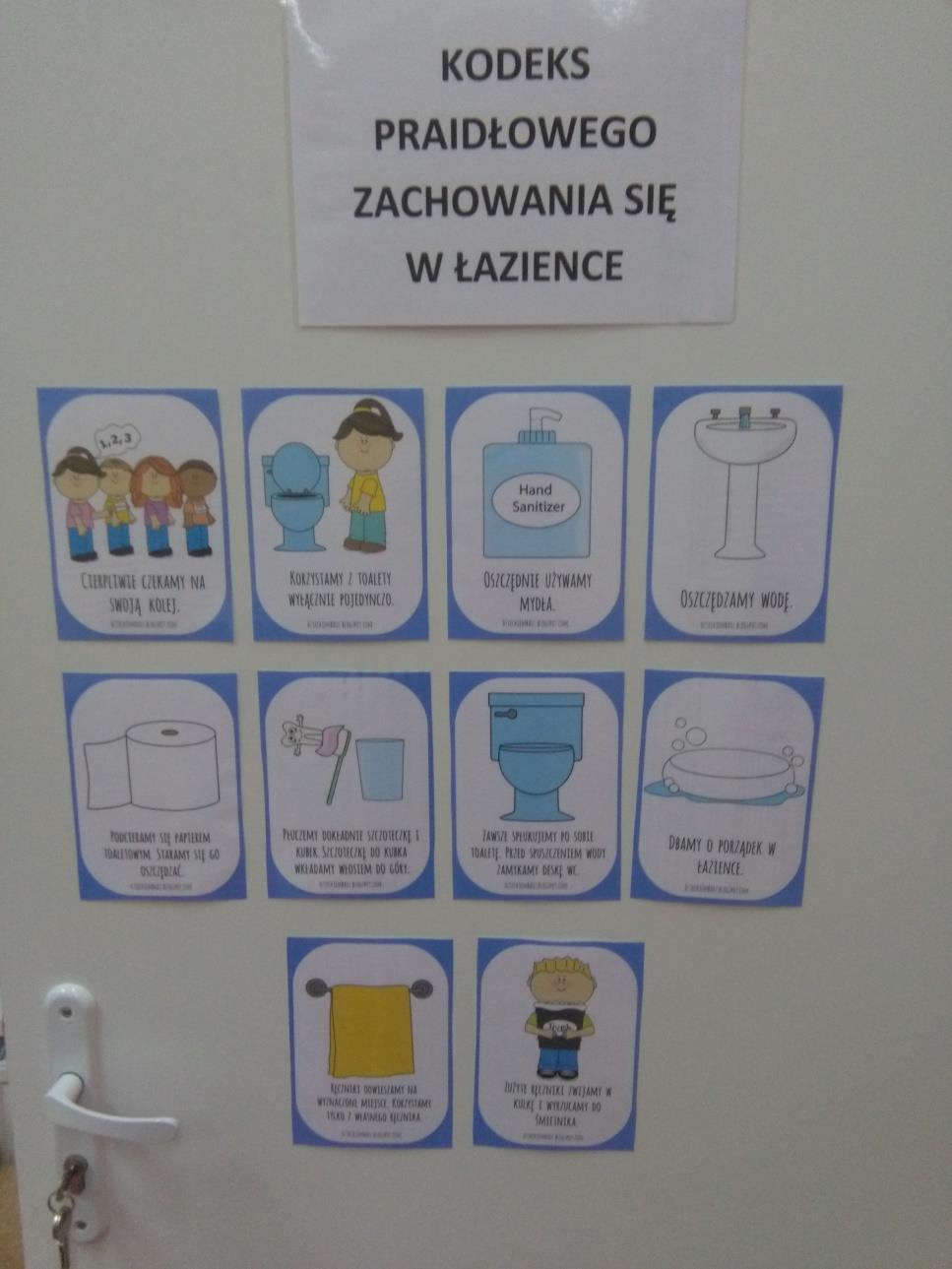 Wizualizacja Jak Należy Zachować się w Łazience W wewnętrznej części drzwi do naszej toalety znajdują się obrazki ilustrujące