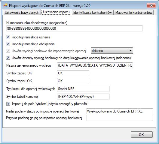 Inne ustawienia Ustawienia importu Numer rachunku docelowego numer rachunku bankowego zdefiniowanego w programie Comarch ERP XL, na który mają być importowane operacje bankowe, jeśli jest on inny niż
