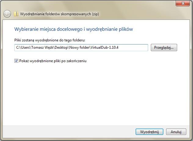 Po wyodrębnieniu widzimy zawartość katalogu. Widok poniżej. Teraz możemy przystąpić do instalacji programu. Oczywiście możemy kliknąć od razu plik VirtualDub.
