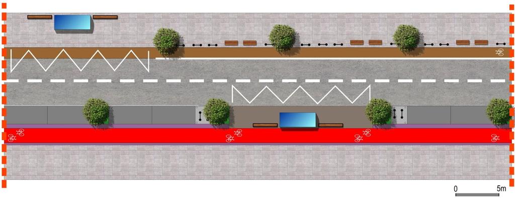 SCHEMAT A/B DLA ULICY TEMPO 50 Z RUCHEM AUTOBUSOWYM PAS ROWEROWY - 1,5 M DO 1,7 M CHODNIK - MIN.