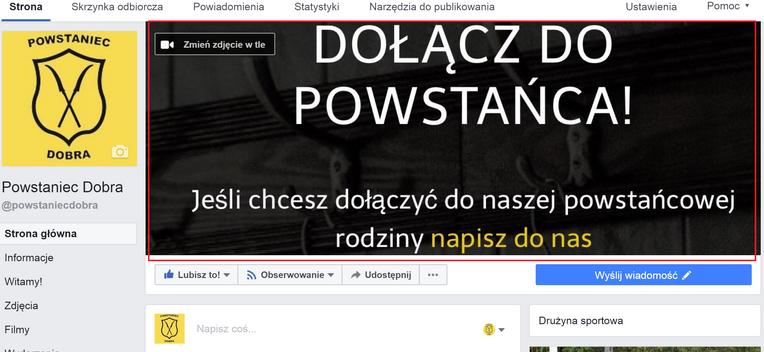 Facebook SPONSOR TYTULARNY: Zmianę nazwę i adresu naszego funpage'a na Nazwa Firmy Powstaniec Dobra. Logo Firmy jako zdjęcie w tle.