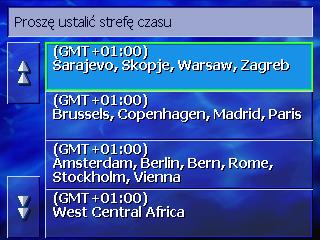 Dalsza obsługa odbywa się w wybranym języku. Otwiera się okno STREFA CZASU.