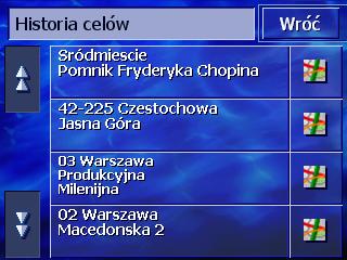 7. Za pomocą przycisków Do góry i Na dół (lub za pomocą przewijania) można przeglądać listę znalezionych celów specjalnych. 8. Stuknij w cel specjalny, który chcesz osiągnąć. Trasa jest obliczana.