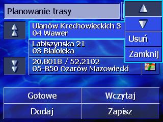 Otwórz menu EDYTUJ LISTĘ PUNKTÓW TRASY 1. Stuknij w liście punktów trasy, w punkt który chcesz edytować. Po prawej stronie listy otwiera się menu EDYTUJ LISTĘ PUNKTÓW TRASY.