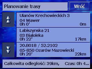 4.5.7 Pokaż informacje o trasie Przegląd Warunek Istnieje możliwość wyświetlania informacji dotyczących trasy, jak np. czas trwania jazdy lub długość całego odcinka.