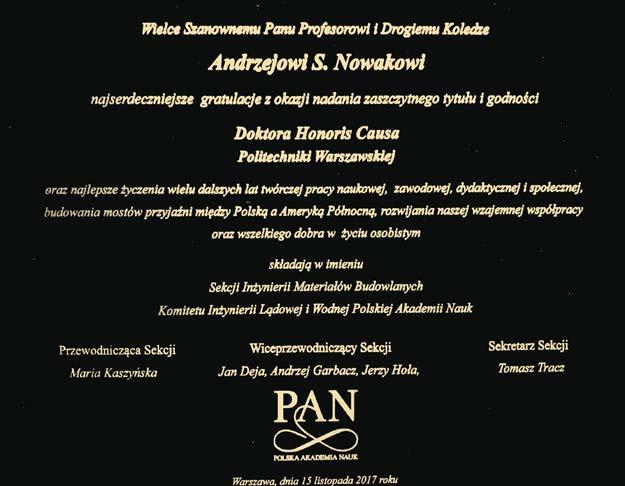 Warszawskiej, pod redakcją dr Ewy Szeligi i prof. Stanisława Jemioło (projekt okładki: Danuta Czudek-Puchalska, fot. na okładce: Anna Agata Wagner) Grawerton wręczony prof.