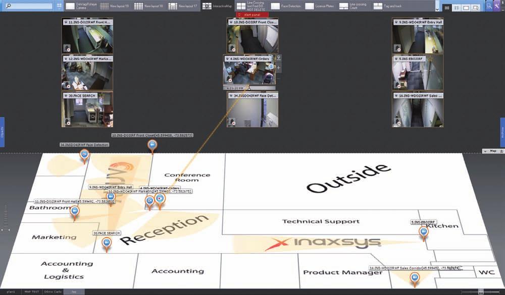 I N T E R A K T Y W N A M A P A 3D Wizualizacja lokalizacji kamer w obiekcie Interaktywna mapa 3D to szczegółowy plan obiektu umieszczony na ekranie pod oknami video w pozycji perspektywicznej.