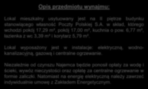 w skład, którego wchodzi pokój 17,29 m², pokój 17,00 m², kuchnia o pow.